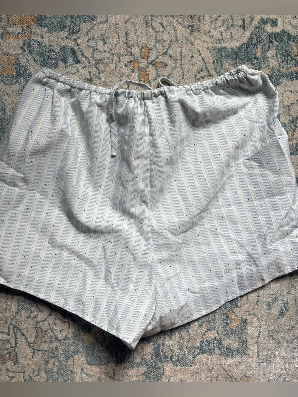 MISSGUIDED Diamond Studded Striped Loose Lounge Shorts Elastic Waist Tie Front S
